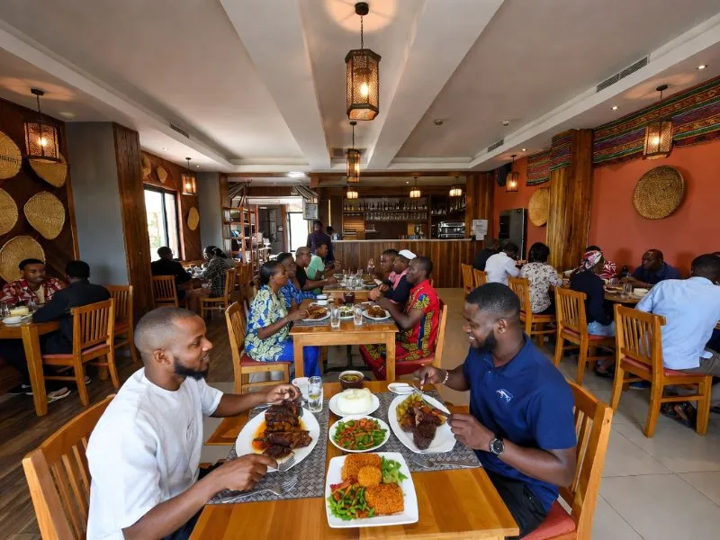Restaurant interior with diners